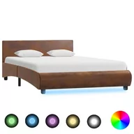Łóżka - Rama łóżka brązowa, tapicerowana tkaniną, LED, bez materaca, 140x200 - miniaturka - grafika 1