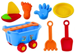 Zabawki Do Piasku Wózek Niebieski Grabki Łopatka Łódka 8 El - Zabawki do piasku - miniaturka - grafika 1