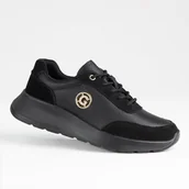 Półbuty damskie - Skórzane półbuty damskie GOODIN GD-XF-191 zamsz logo lekki klasyk czarne 36 - miniaturka - grafika 1