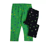 Legginsy - Legginsy 3/4 dziewczęce 2-pak, zielono-granatowe w motyle, Tup Tup - miniaturka - grafika 1