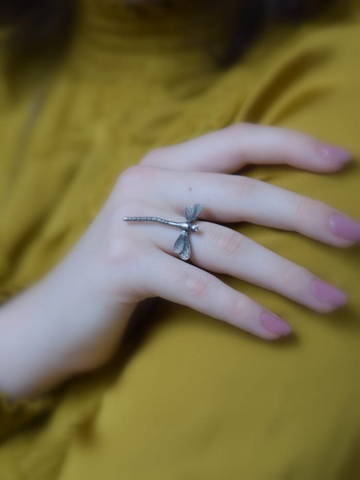 Pierścionek srebrny - Ważka W3 szara