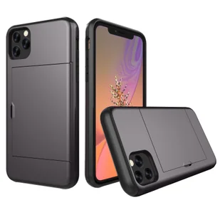 Etui na Apple iPhone 11 Pro 2019 5,8 cala z kieszenią na kartę Obudowa wstrząsoodporna szara - Etui i futerały do telefonów - miniaturka - grafika 1