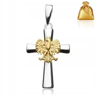 Biżuteria dla dzieci - SREBRNY KRZYŻYK ZAWIESZKA Z POZŁACANYM ORŁEM SREBRO PRÓBY 925 NA PREZENT - miniaturka - grafika 1