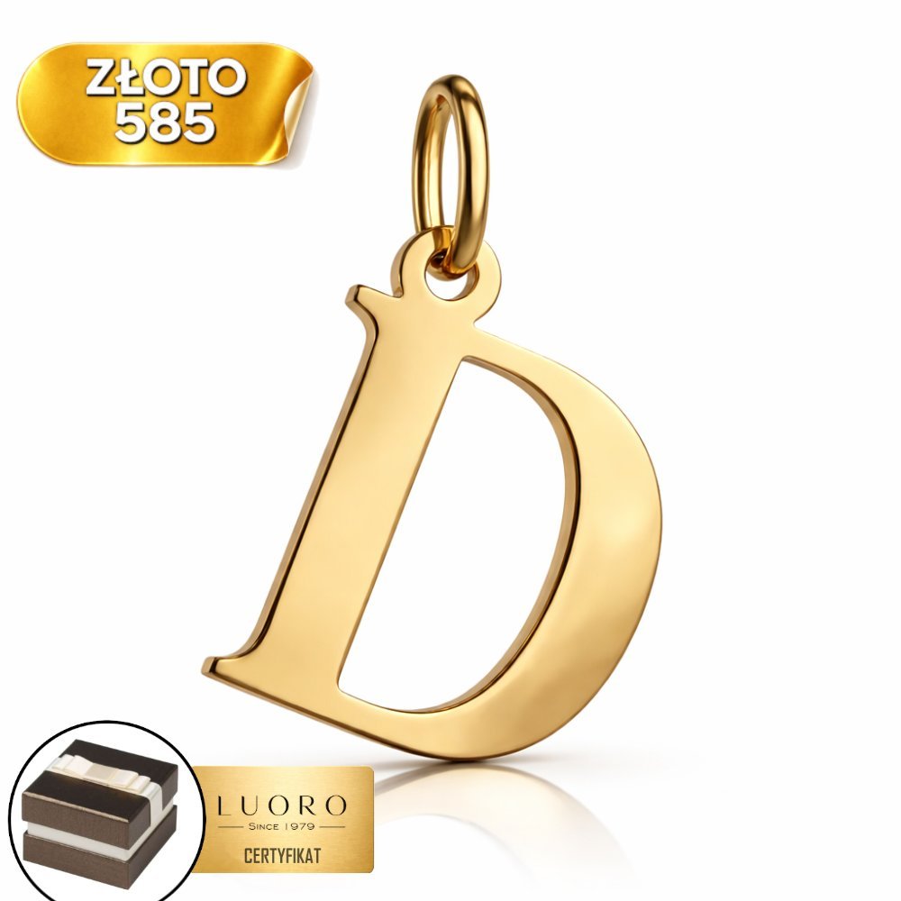 ZAWIESZKA ZŁOTA 585 14K LITERKA D DUŻA 24 MM ŻÓŁTE ZŁOTO ELEGANCKA