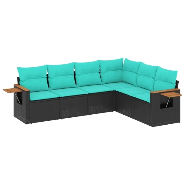 Zestaw mebli ogrodowych z poduszkami, czarny, rattan PE, wymiary 62x62x69 c