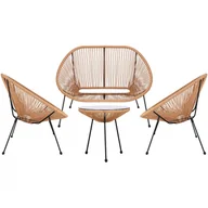 Meble ogrodowe - Meble ogrodowe rattanowe stół ze szkłem hartowanym 2 fotele ażurowe, sofa beżowe - miniaturka - grafika 1