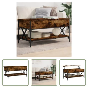 The Living Store stolik kawowy dąb wędzony 100x50x50 cm materiał drewnopochodny i metal - Ławy i stoliki kawowe - miniaturka - grafika 1