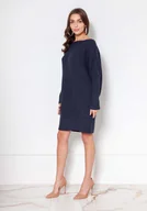 Bluzki damskie - Swetrowa Tunika z Dekoltem w Łódkę - Granatowa - miniaturka - grafika 1