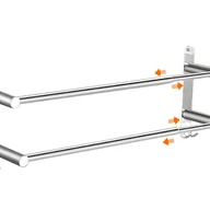 Wieszaki łazienkowe - Srebrny teleskopowy wieszak na ręczniki 43-75 cm - stal nierdzewna z haczykami, idealny do łazienki i kuchni - miniaturka - grafika 1