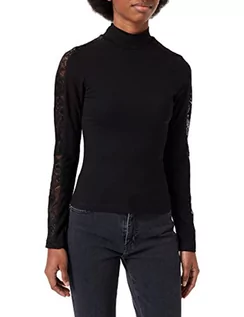 Bluzy damskie - Urban Classics Damska bluza z długim rękawem, w paski, z koronką, Black (Black 0007), M - grafika 1