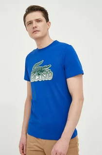 Koszulki męskie - Lacoste t-shirt bawełniany kolor granatowy z nadrukiem - grafika 1