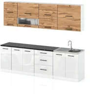 Meble kuchenne - Meble Kuchenne Modułowe Kuchnia Robo Lux 2.6m Zestaw Dąb Wotan Biały Połysk - miniaturka - grafika 1