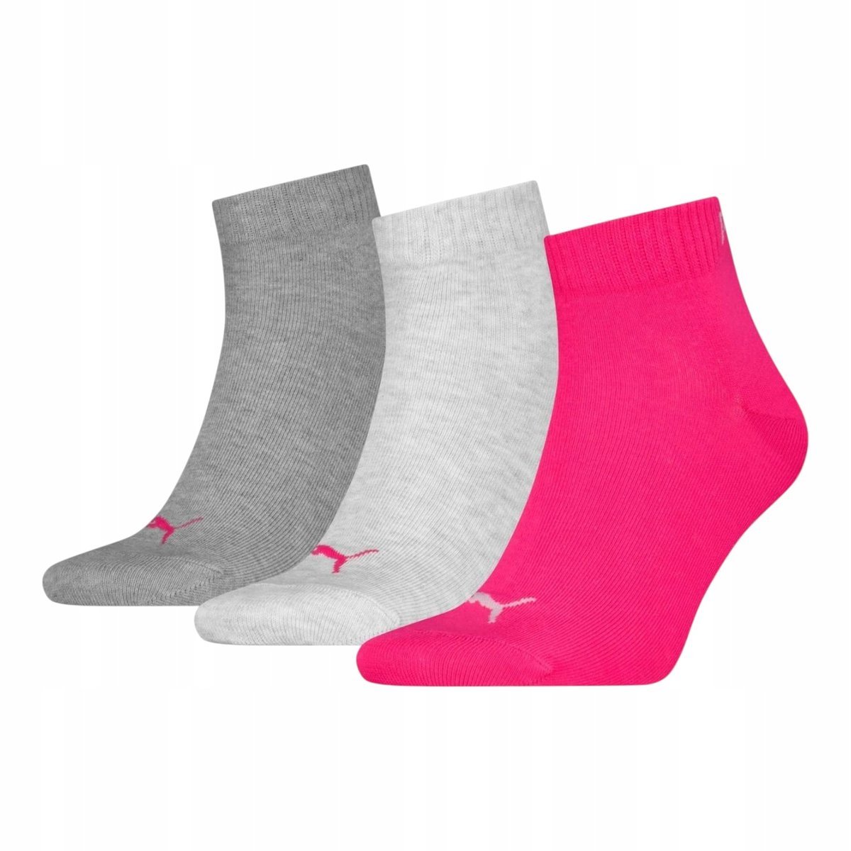 PUMA SKARPETY SKARPETKI STOPKI 3 PARY QUARTER PLAIN RÓŻOWE/SZARE r.39-42
