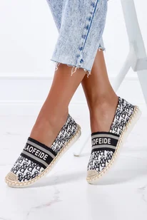 Czarne espadryle z napisami slip on Casu NB538P-39 - Espadryle damskie - miniaturka - grafika 1