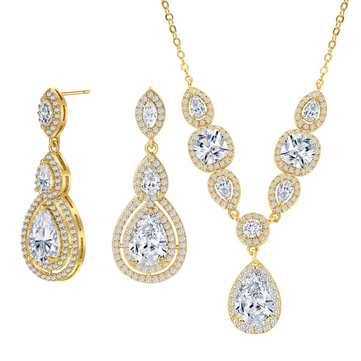 Komplet złotej biżuterii ślubnej z cyrkonią sześcienną LOLA