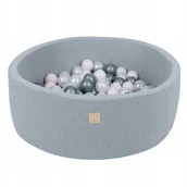 Suche baseny - Suchy basen z piłeczkami kulkami, Misioo, bawełniany szary, 90x30 cm, 200 piłek: jasnoróżowe, srebrne, perłowe - miniaturka - grafika 1