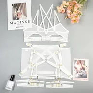 Komplety bielizny - Paseczkowy komplet bielizny ze spódniczką mini - Biały S - miniaturka - grafika 1