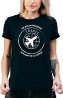 Koszulki i topy damskie - T-SHIRT DAMSKI NA PREZENT TRAVEL PODRÓŻE WAKACJE KOSZULKA CZARNA R-L A468 - miniaturka - grafika 1