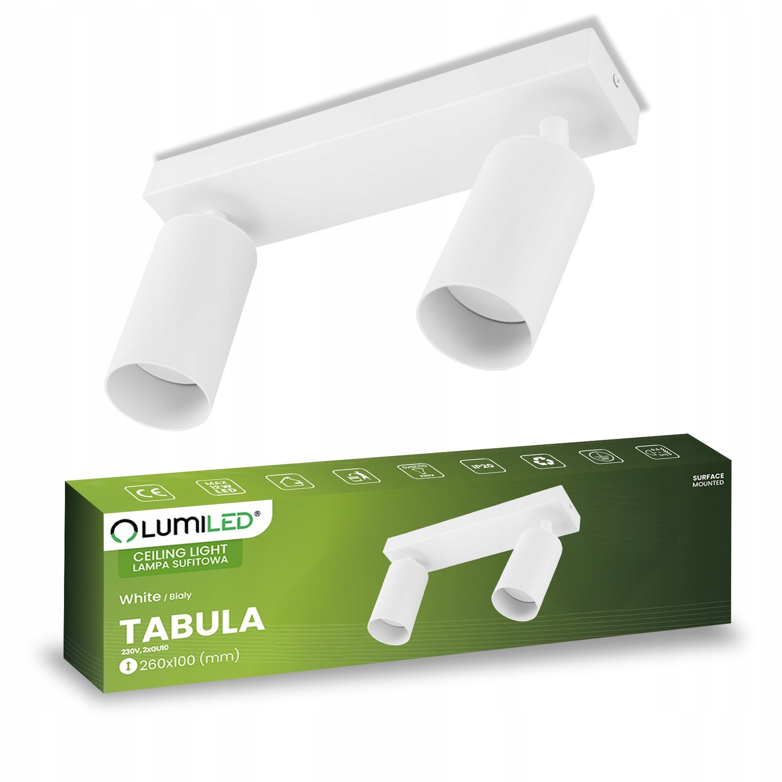 Lampa Sufitowa Spot Tuba Reflektor Oprawa Halogenowa Regulowana 2xGU10