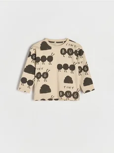 Reserved - Bawełniany longsleeve z nadrukiem - beżowy - Bluzki dla niemowląt - miniaturka - grafika 1