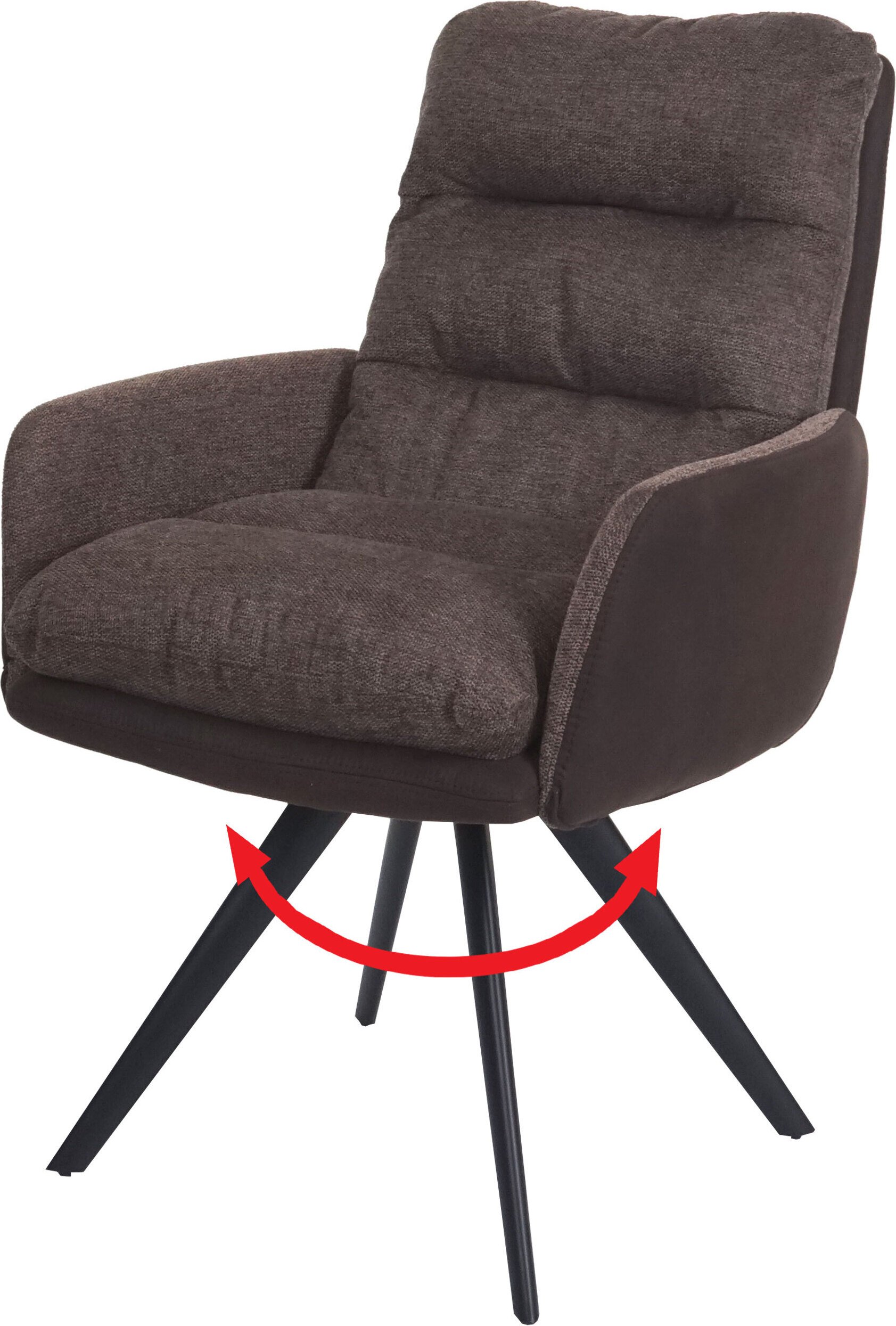 Krzesło do jadalni HWC-G66, krzesło kuchenne, obrotowe, automatyczna pozycja tkanina/tkanina MVG ~ brązowo-ciemnobrązowy, z podłokietnikiem