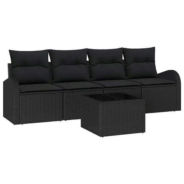 Zestaw Sof Ogrodowych dla 4 Osób, Czarny, Rattan, Wymiary: 40x60 cm