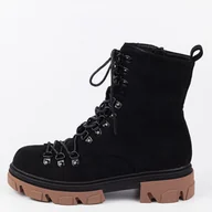 Botki damskie - Czarne zamszowe botki damskie na traperze Vinceza 16450 - miniaturka - grafika 1