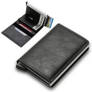PORTFEL ETUI NA KARTY KREDYTOWE SZARY RFID PRZYCISK DO WYSUWANIA KART - Portfele - miniaturka - grafika 1