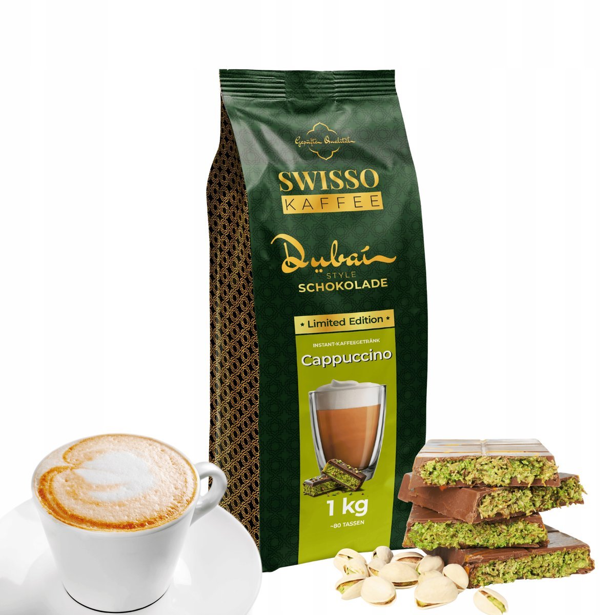 Kawa Cappuccino styl dubajskiej czekolady Swisso czekoladowo pistacjowa 1kg