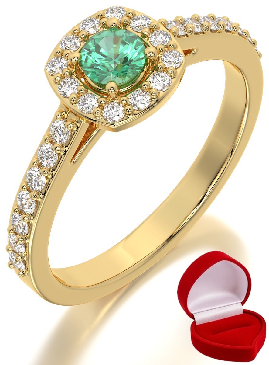 ZŁOTY PIERŚCIONEK ZARĘCZYNOWY 585 14k SZMARAGD 0,24 ct + PUDEŁKO R15