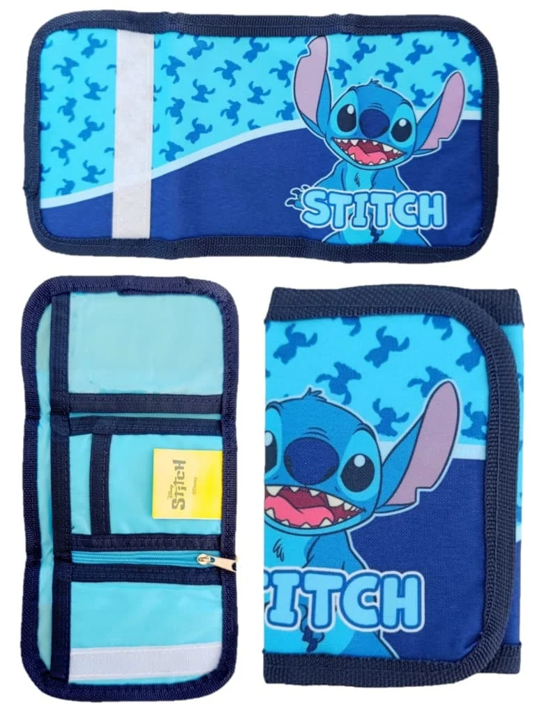 Niebieski portfel dziecięcy Stitch Disney na rzep