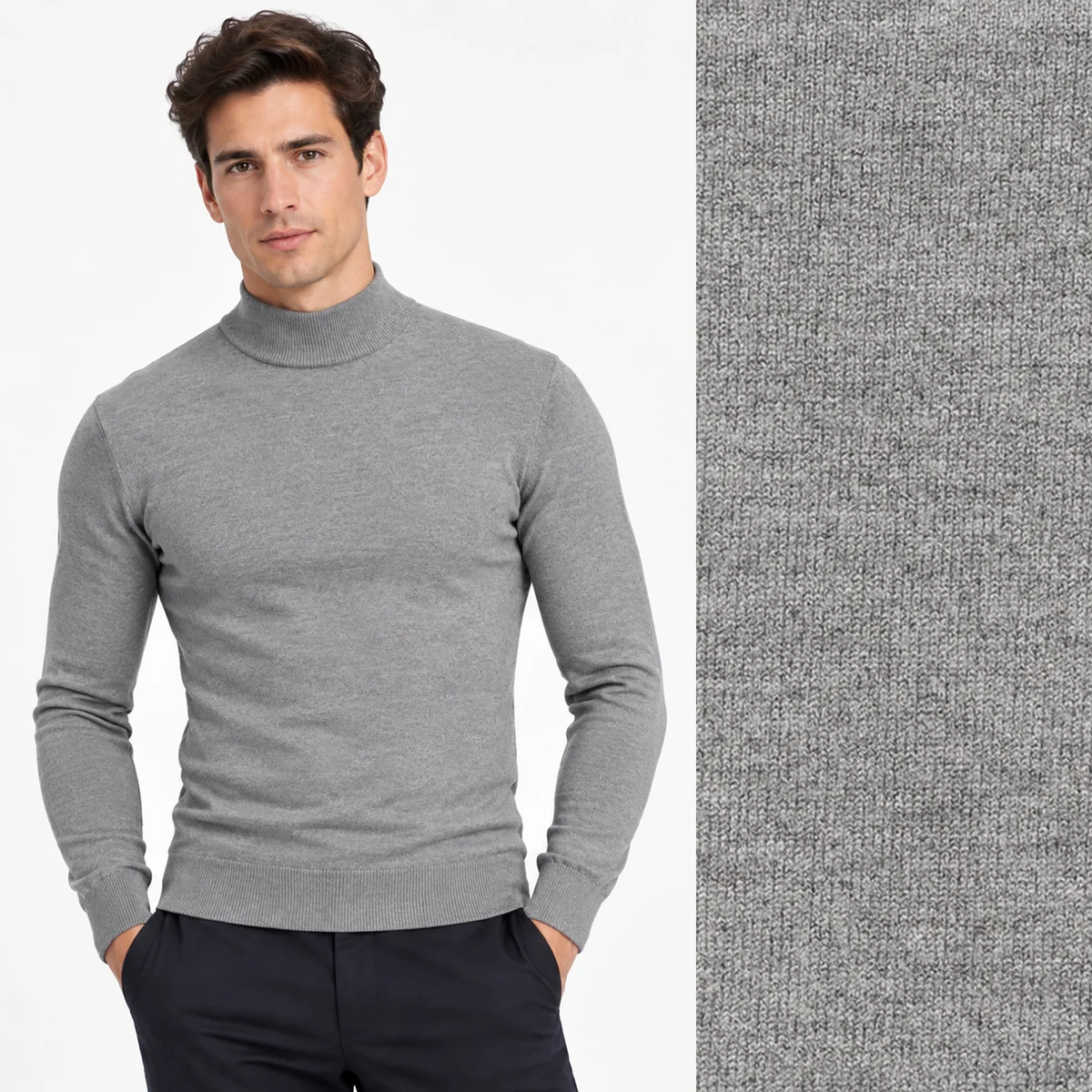 Półgolf męski Slim Fit dopasowany z nieco grubszej dzianiny szary ze stójką LD-69076-4-L.T GREY XL