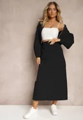 Komplety damskie - Czarny Casualowy Komplet 2-Częściowy Rozpinana Bluza i Spódnica z Kieszeniami na Klapy Lennira - miniaturka - grafika 1