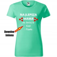 Koszulki i topy damskie - Damska Koszulka na Dzień Mamy Najlepsza mama na świecie na Prezent dla Niej miętowy M - miniaturka - grafika 1
