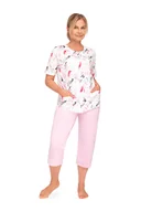 Piżamy damskie - Piżama Damska 2xl Różowa Rozpinana Krótki Rękaw Krótkie Spodnie Bawełniana - miniaturka - grafika 1