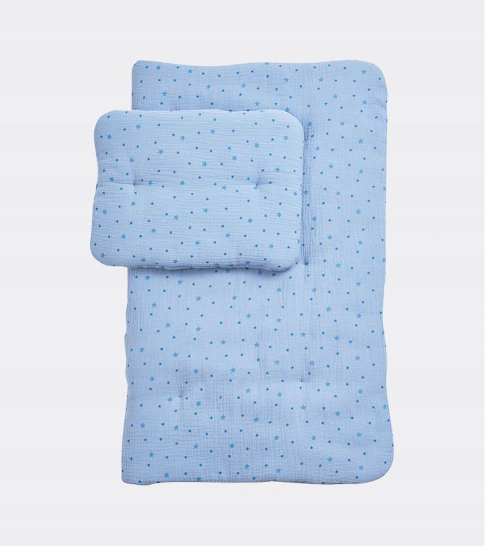 Komplet pościeli muślinowej dla dziecka z wypełnieniem Blue Stars 95cm
