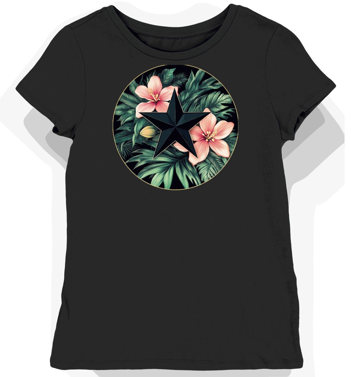 Koszulka damska czarna z motywem egzotycznych kwiatów M