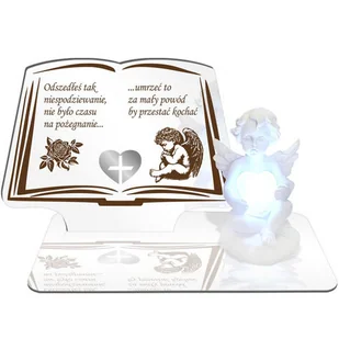 ZNICZ LED GRÓB Dziecka Córki Syna ANIOŁEK PODSTAWKA NA CMENTARZ BIAŁY ANIOŁ - Lampiony i znicze - miniaturka - grafika 1