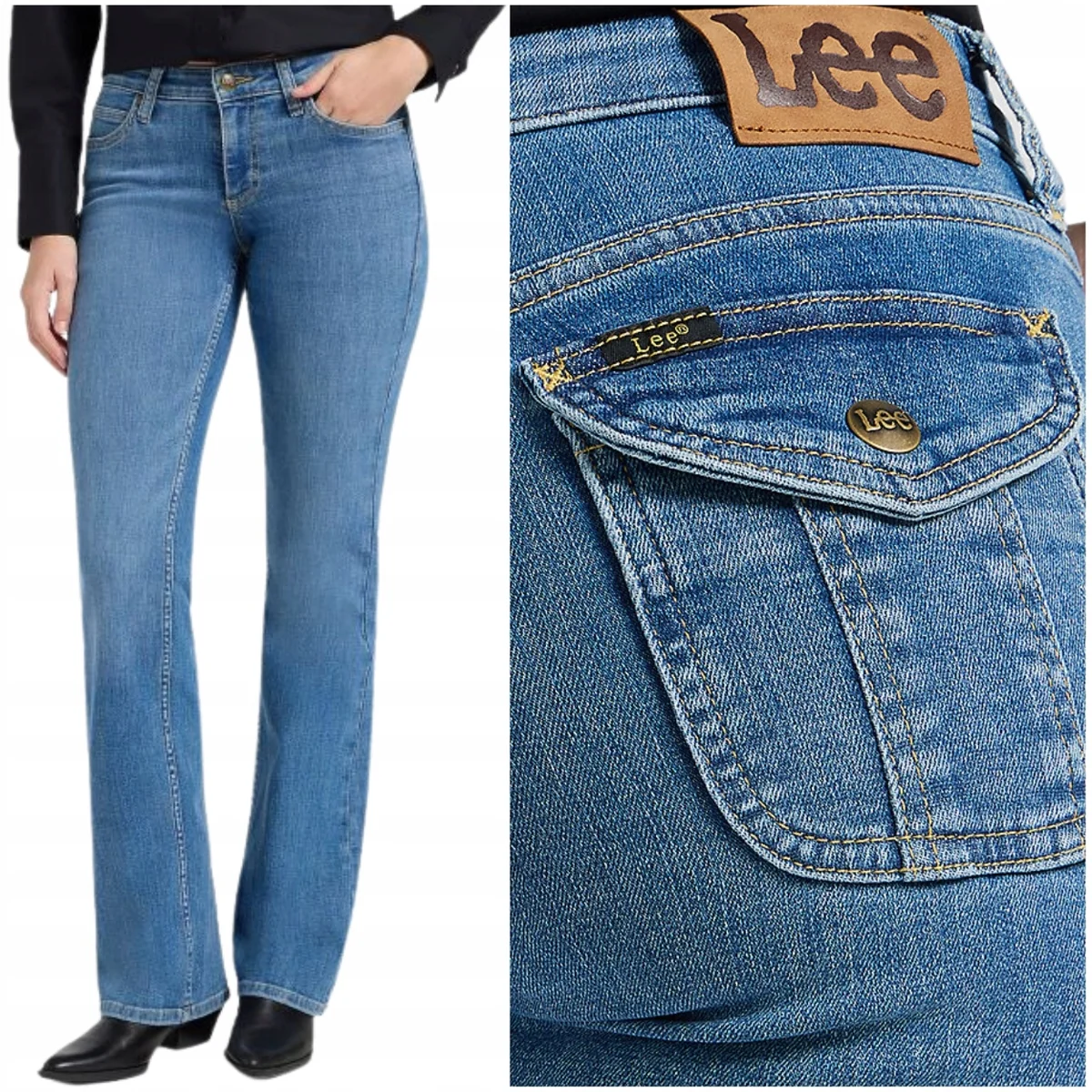 Lee Flap Pkt Jessica rozszerzane niższe damskie spodnie jeansowe W29 L31