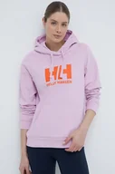 Bluzy damskie - Helly Hansen bluza bawełniana damska kolor różowy z kapturem z nadrukiem 34460 - miniaturka - grafika 1