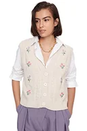 Kamizelki damskie - TRENDYOL Damska kamizelka z dekoltem w serek, w kwiaty, regularna, z dzianiny, kolor kamienia, S, Stone, S - miniaturka - grafika 1