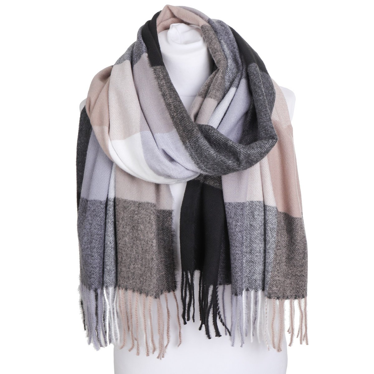 Szal damski w kratkę cappuccino 178x68