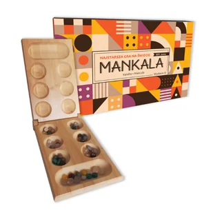 Mankala, Kalaha - Drewniana Gra Składana Z Kolorowymi Kamieniami Półszlachetnymi - Gry planszowe - miniaturka - grafika 1