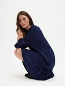 Sukienki - Granatowa sukienka tkaninowa - miniaturka - grafika 1