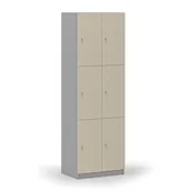 Szafki biurowe - Drewniana szafka skrytkowa, 6 schowków, zamek cylindryczny, szary/brzoza - miniaturka - grafika 1