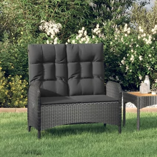 vidaXL Rozkładana ławka ogrodowa, poduszki, 107 cm, rattan PE, czarna - Ławki ogrodowe - miniaturka - grafika 1