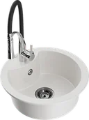 Zlewozmywaki z baterią - Mexen Diego zlewozmywak granitowy 1-komorowy z baterią kuchenną Aster, biały - 6512-20-73450-07-B - miniaturka - grafika 1