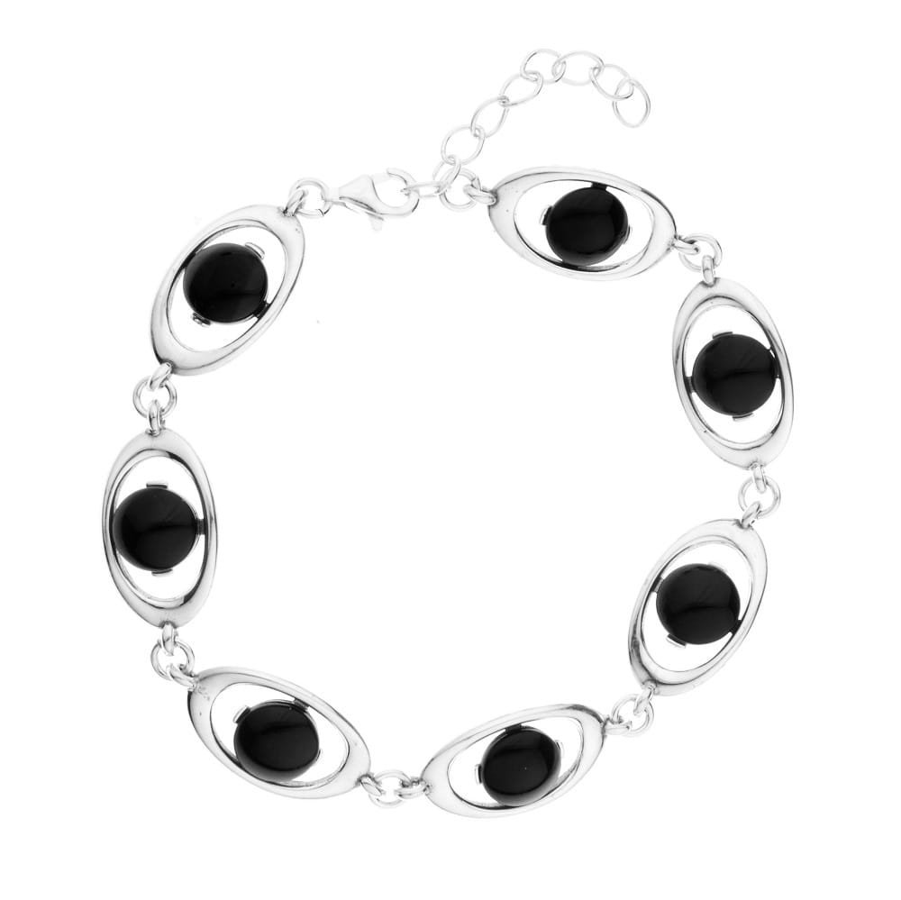 Srebrna bransoletka 925 z czarnymi kamieniami - Onyks