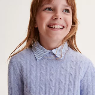 Swetry dla dziewczynek - Reserved - Sweter z ozdobnym splotem - Niebieski - grafika 1