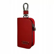 Etui na klucze - SKÓRZANE ETUI na klucze AUDI logo KLUCZYK samochodowy ELEGANCKI czerwony - miniaturka - grafika 1